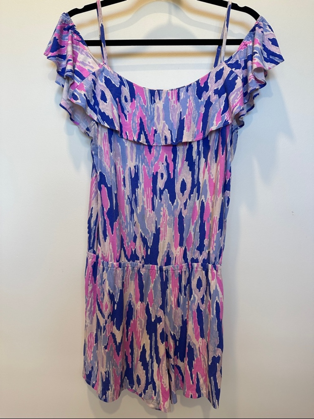 Lilly Pulitzer Blue, Pink, Purple & White Printed Off-Shoulder Romper